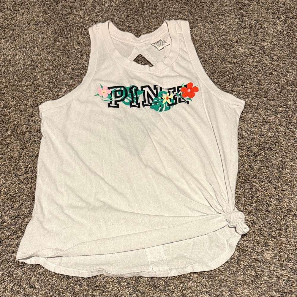 PINK Victoria's Secret Floral White Tank Top - Picture 1 of 3